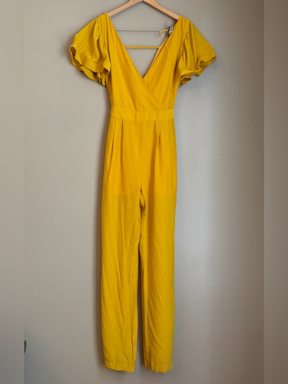 Endless Rose Flounced Sleeve V Neck Jumpsuit Yellow Wide Leg Size Small NWT - Picture 1 of 12